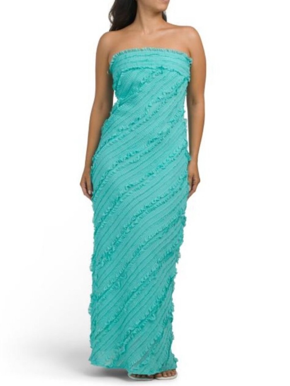 ENDLESS ROSE Strapless Ruffled Maxi Dress
